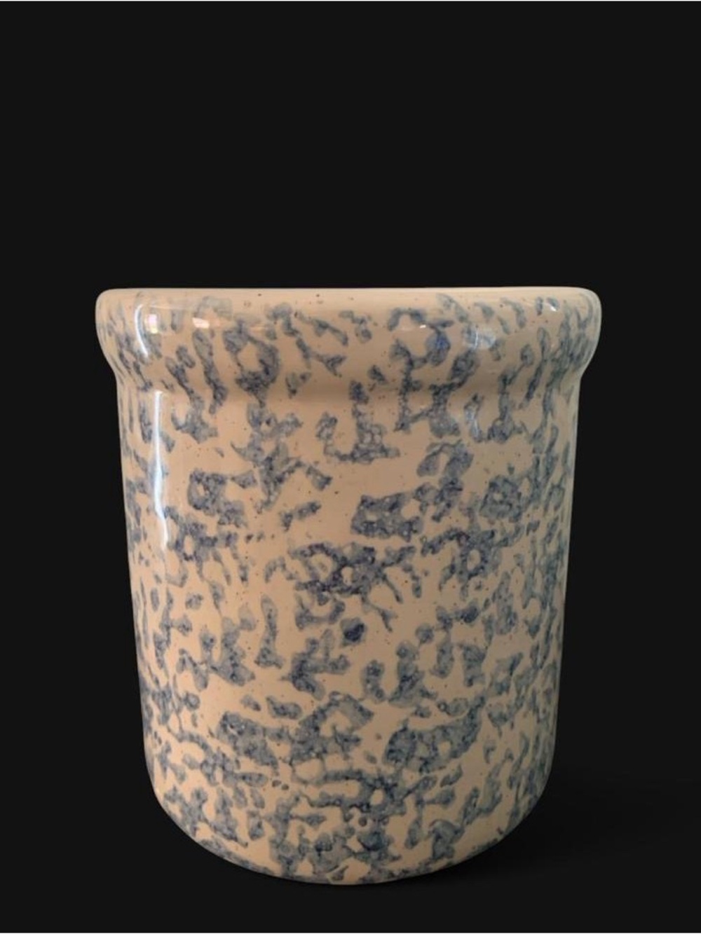 Vintage Robinson Ransbottom Blue Spongeware Stoneware Crock 6”